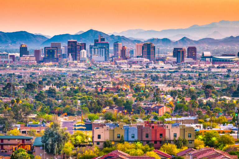 Phoenix, Arizona, USA downtown cityscape at dusk.