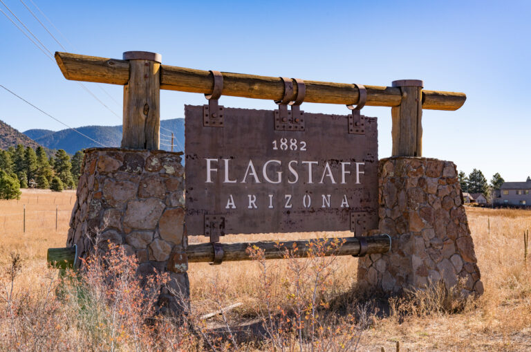 FLAGSTAFF, AZ - OCTOBER 24, 2017: Welcome sign on the outskirts of Flagstaff, Arizona