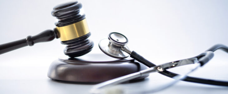 Judge gavel and stethoscope. Medical jurisprudence. Medical malpractice, lawyer