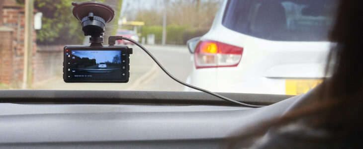 Dash cam in the windscreen of a car on it’s daily commute.